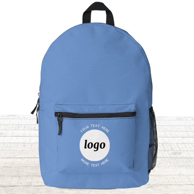 Round Logo Text Promotional Business Blue Printed Backpack (Logo with custom text business promotional branding backpack)