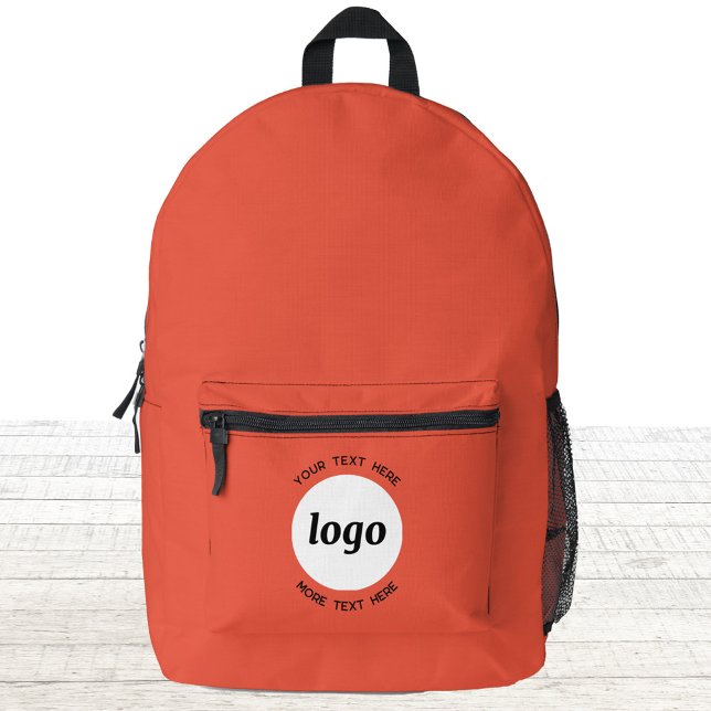 Round Logo Text Promotional Business Orange Printed Backpack (Logo with custom text business promotional branding backpack)