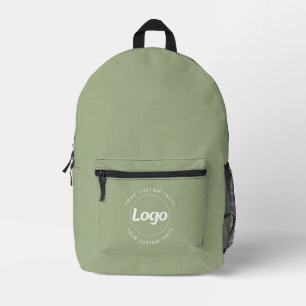 Round Logo Text Promotional Business Sage Green Printed Backpack