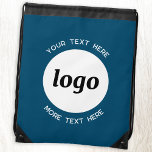 Round Logo Text Promotional Business Teal Green Drawstring Bag<br><div class="desc">Add your own logo and choice of text to this design.  Remove the top or lower text if you prefer.  Minimalist and professional.  Great for a promotional product for your clients and customers. Your logo will be clipped to a white circle.  For other versions,  see the collection.</div>
