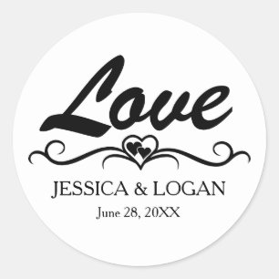 Round Love Sticker with Bride and Groom Names