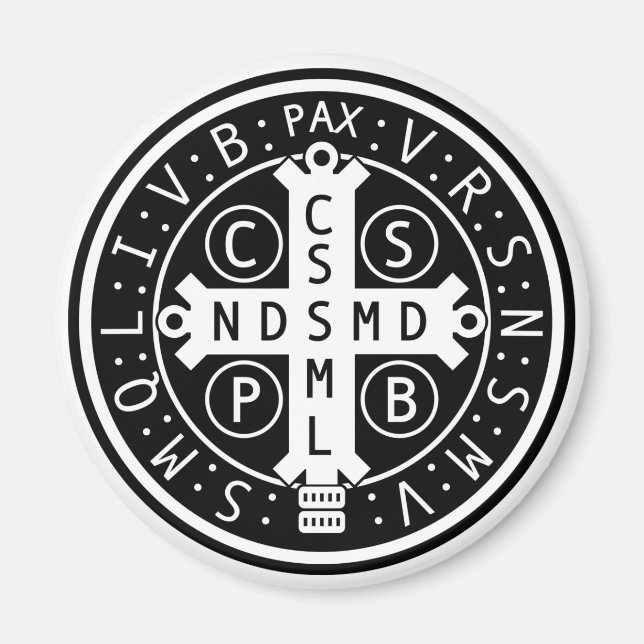 Round Magnet with Medal of St. Benedict, All sizes (Front)