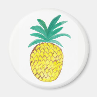 Round Magnet with Watercolor Painting Pineapple.