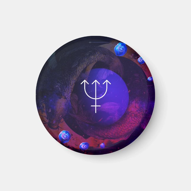 Round Magnet- Zodiac Theme- Neptune/Pisces Magnet (Front)