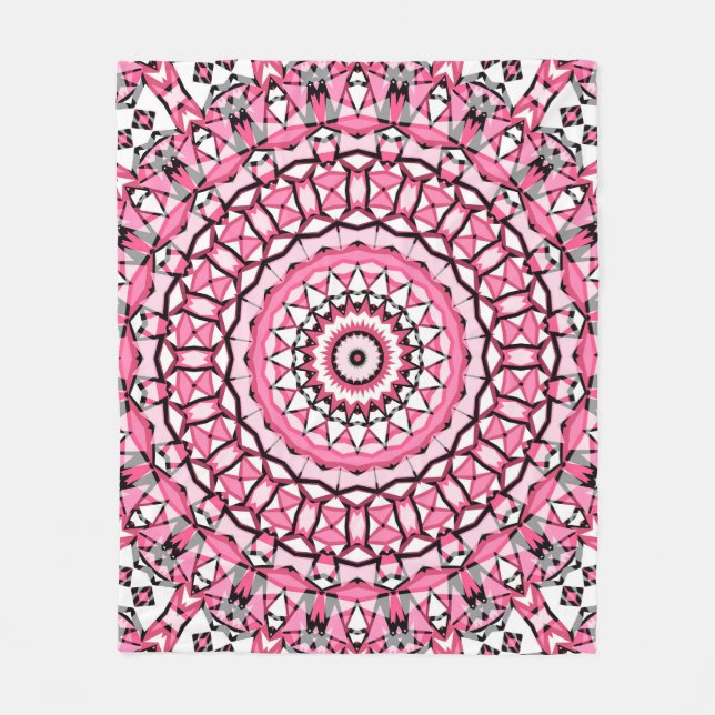 Round mandala pattern in glass vitrage style mosai fleece blanket (Front)