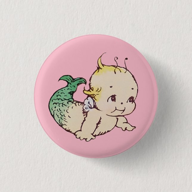 Round Mermaid Kewpie Button Pin (Front)