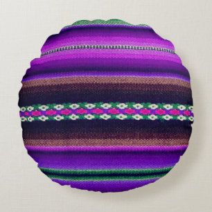 Round Mexican Blanket Throw Pillow