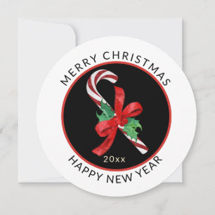 Round, Minimal Christmas Candy Cane Holiday Card