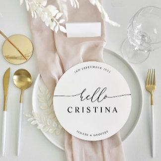 Round Minimalist Wedding Guest Place Card and Menu