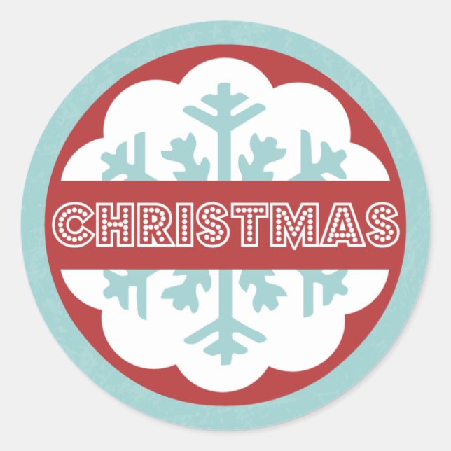 Round Modern Blue Merry Little Christmas Classic Round Sticker (Front)