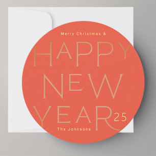 Round Modern Custom Gold Text Happy New Years Holiday Card