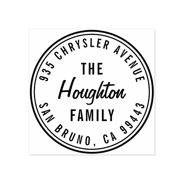 Round Modern Script Family Name Return Address Rubber Stamp (Imprint)