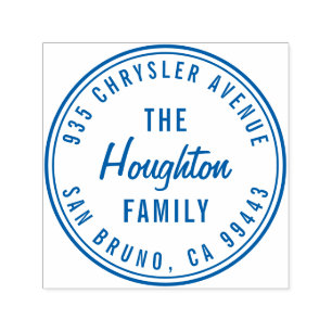 Round Modern Script Family Name Return Address Self-inking Stamp