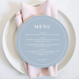 Round Modern Simple Dusty Blue Wedding Menu