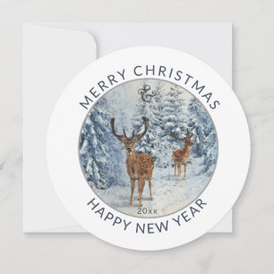 Round  Modern    Winter Forest w/Deer   Christmas  Holiday Card