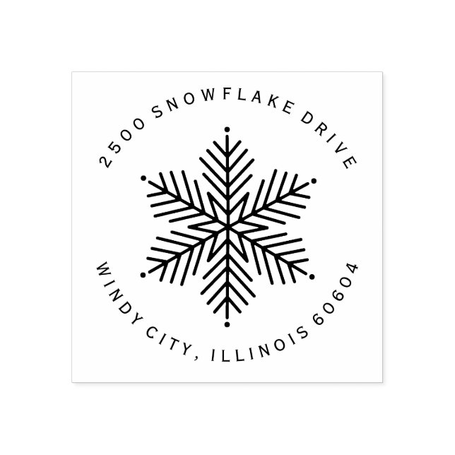 Round Modern Winter Snowflake Holiday Address Rubber Stamp (Imprint)