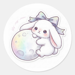 Round Moon Bunny - Dreamy Pastel Orbit Kawaii Art Classic Round Sticker