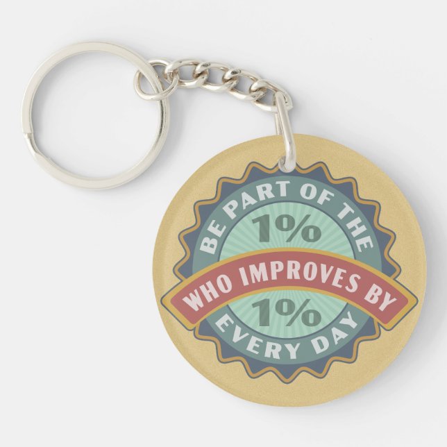 Round Motivational Improve One Percent Daily Key Ring (Front)