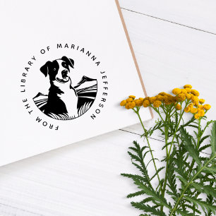 Round Mountains Dog Custom Library Book Self-inking Stamp