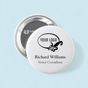 Round Name Badge Pin Back Button Business Logo