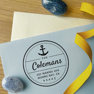 Round Nautical Anchor Family Name Return Address Self-inking Stamp