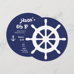 Round nautical kids Birthday party invitations