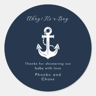 Round Nautical Thank You Navy Blue Anchor Baby Classic Round Sticker