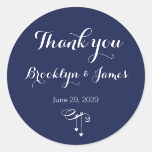Round Navy Blue Wedding Stickers With White Hearts