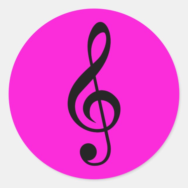 Round Neon Pink Treble Clef Stickers (Front)