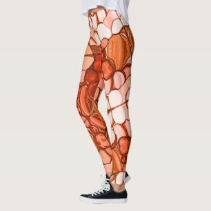 Round neven shapes like seeds, coral tones and red leggings