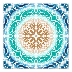 Round Ocean Waves Mandala Teal and Turquoise Photo Print