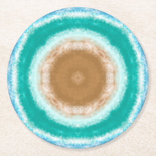 Round Ocean Waves Teal and Turquoise Paper Coaster