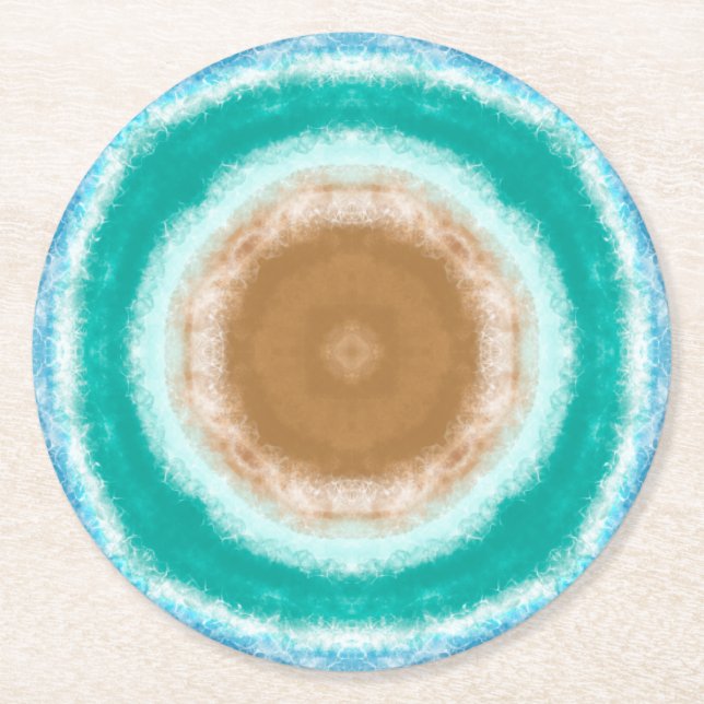 Round Ocean Waves Teal and Turquoise   Round Paper Coaster (Front)