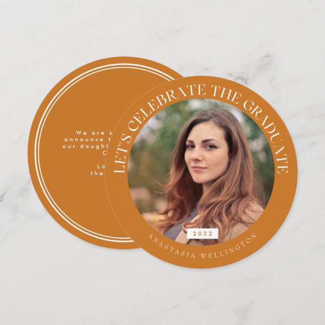 Round Ochre Typography 2022 Photo Graduation Invitation (Front/Back)