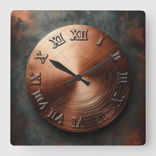 round old copper plate square wall clock (Front)