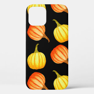 Round Orange and yellow pumpkin. Seamless watercol iPhone 12 Case