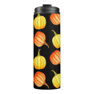 Round Orange and yellow pumpkin. Seamless watercol Thermal Tumbler