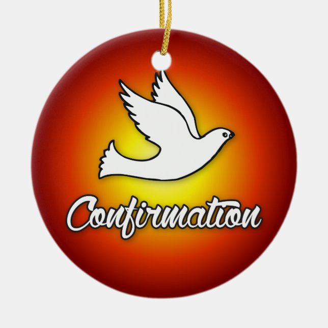 Round Ornament, Confirmation, Dove, Red, Religious Ceramic Ornament (Front)