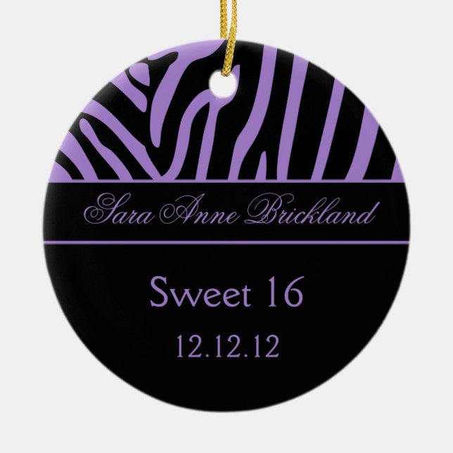 Round Ornament Purple Black Zebra Sweet 16 (Front)