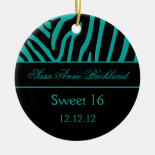 Round Ornament Teal Black Zebra Sweet 16