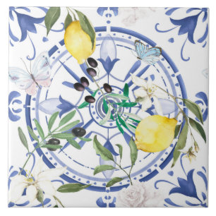 Round,ornate ,Spanish tile ,mediterranean ,lemon,