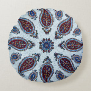Round Paisley Throw Pillow with Intricate Pattern