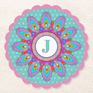 Round paper coaster psychedelic custom initials