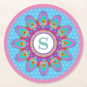 Round paper coaster psychedelic custom initials