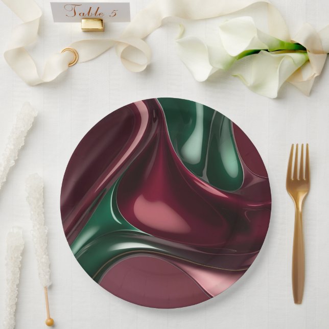 Round paper plate in stylish abstract graphic (Wedding)