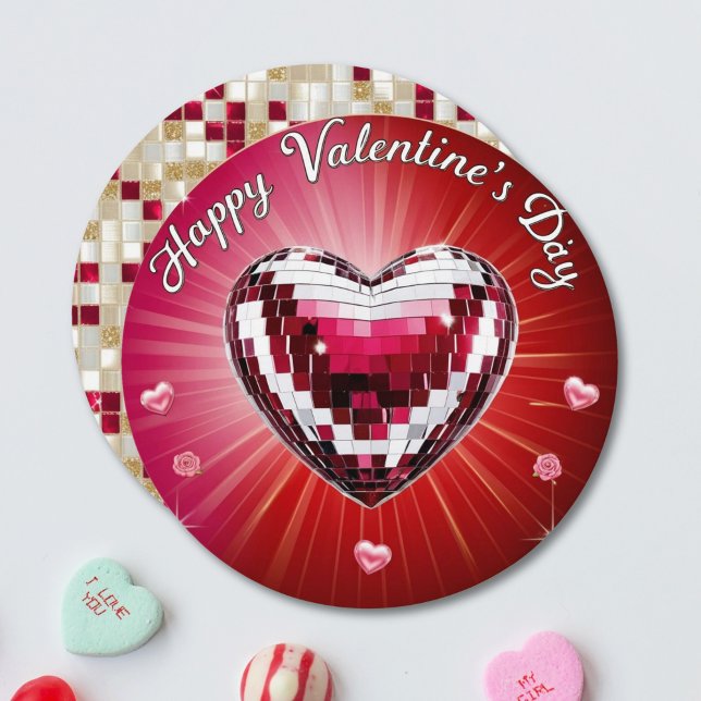 Round Personalised Disco Valentine's Card (Round Personalized Disco Valentine's Card)