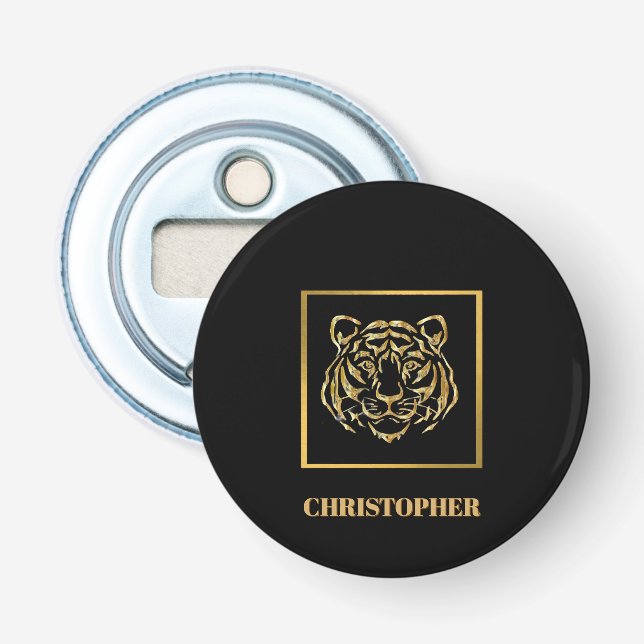 Round Personalised Gold Tiger Bottle Opener  (Front)