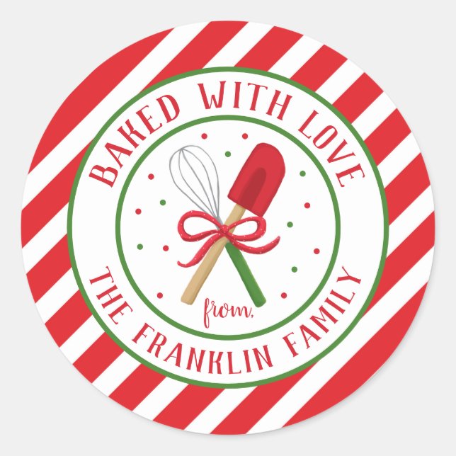 Round Personalised Holiday Baked with Love  Classic Round Sticker (Front)
