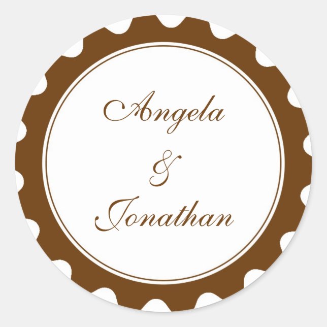 Round petal brown wedding favour name tag label (Front)