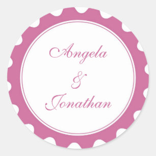 Round petal dark pink wedding favour name tag labe